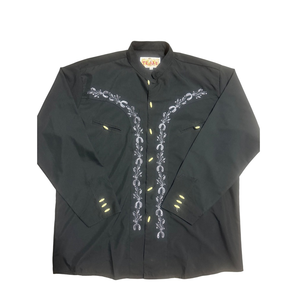 Tejas Autentica Vaquera Mens Black Western Horseshoe Embroidered Shirt Size 42